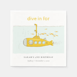 Cute Dive in underwater submarine Yellow Birthday Servet