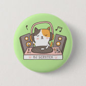 Cute DJ Scratch Kitty Cat Button (Voorkant)