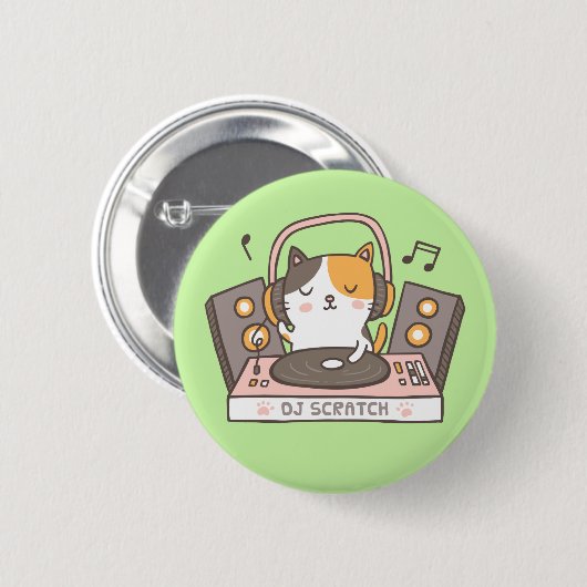 Cute DJ Scratch Kitty Cat Button (Voorkant /achterkant)