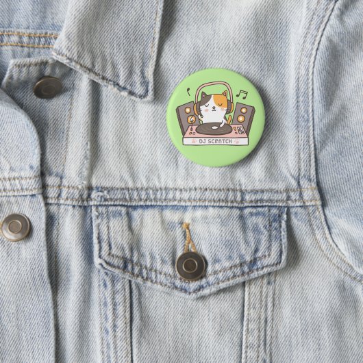 Cute DJ Scratch Kitty Cat Button