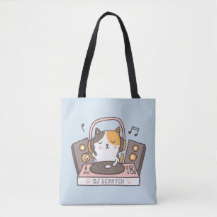 Cute DJ Scratch Kitty Cat Canvas tas
