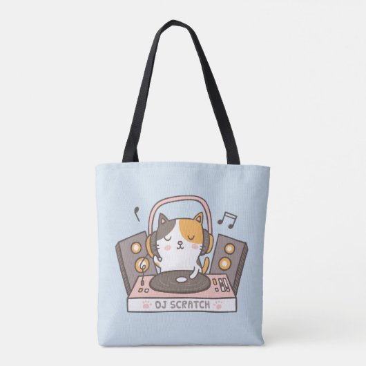 Cute DJ Scratch Kitty Cat Canvas tas (Achterkant)