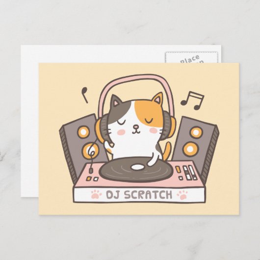 Cute DJ Scratch Kitty Cat Pun Briefkaart (Voorkant / Achterkant)