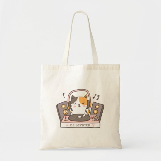 Cute DJ Scratch Kitty Cat Pun Humor Boodschappenta Tote Bag (Voorkant)