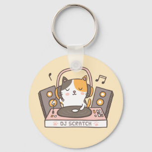 Cute DJ Scratch Kitty Cat Pun Sleutelhanger