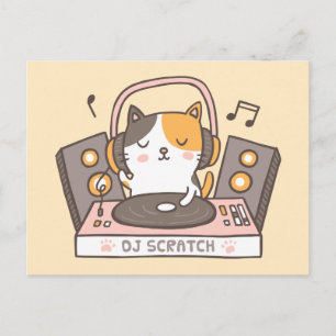 Cute DJ Scratch Kitty Cat Puns Ansichtkaart Briefkaart
