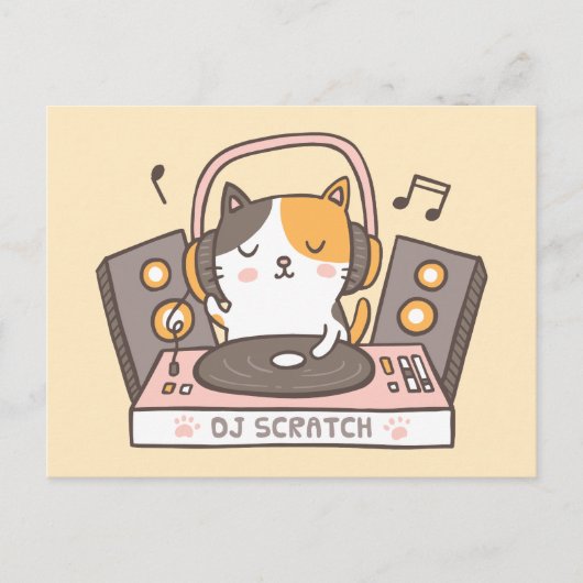 Cute DJ Scratch Kitty Cat Puns Ansichtkaart Briefkaart (Voorkant)