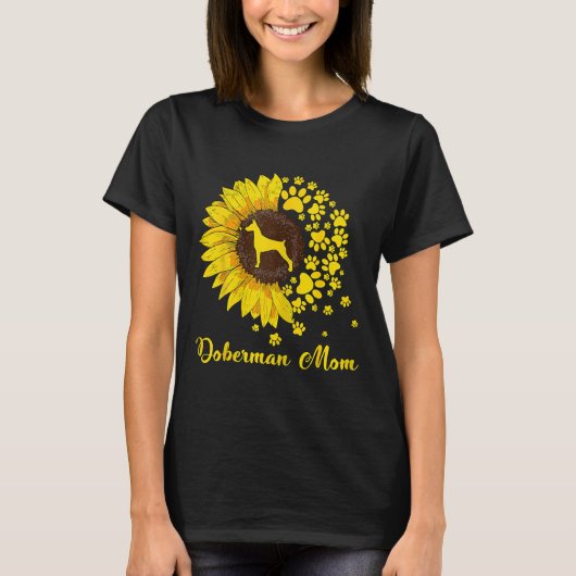 Cute Doberman Ma Sunflower Dog mama T-shirt (Voorkant)