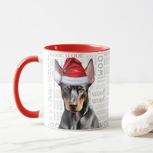 Cute Doberman Pinscher Lover Christmas Holiday Mok (Met donut)