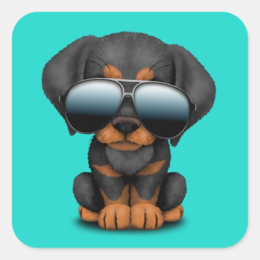 Cute Doberman Puppy Dog die zonnebrillen draagt Vierkante Sticker (Voorkant)
