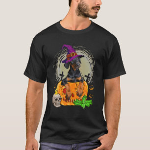 Cute Doberman Witch Pumpkin Halloween Hondenliefhe T-shirt