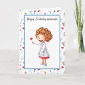 Cute Doctor Girl Illustrated en Pattern Birthday Kaart (Voorkant)