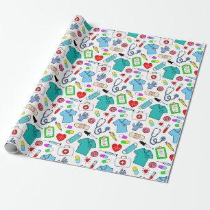 Cute Doctor Nurse Medical Supply Pattern Cadeaupapier