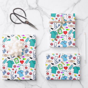 Cute Doctor Nurse Medical Supply Pattern Inpakpapier Vel