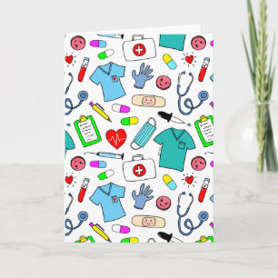 Cute Doctor Nurse Medical Supply Pattern Kaart