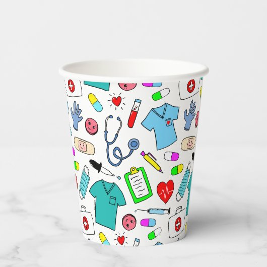 Cute Doctor Nurse Medical Supply Pattern Papieren Bekers (Achterkant)