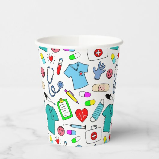 Cute Doctor Nurse Medical Supply Pattern Papieren Bekers (Links)