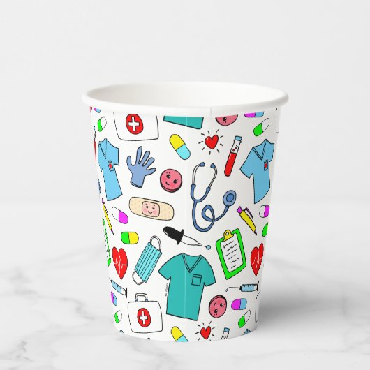 Cute Doctor Nurse Medical Supply Pattern Papieren Bekers (Rechts)