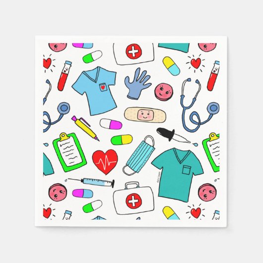 Cute Doctor Nurse Medical Supply Pattern Servet (Voorkant)