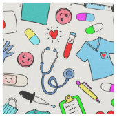 Cute Doctor Nurse Medical Supply Pattern Stof (Close Up)