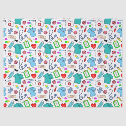 Cute Doctor Nurse Medical Supply Pattern Tissuepapier (Voorkant)