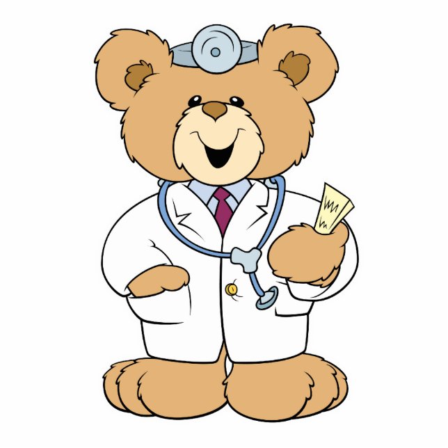 Cute Doctor Teddy Bear Staand Fotobeeldje (Voorkant)