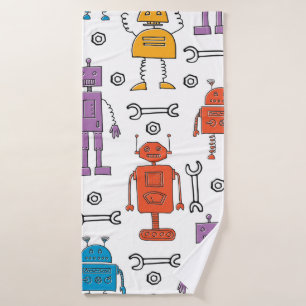 Cute doedle robots. Naadloos patroon. Cartoon Badhanddoek