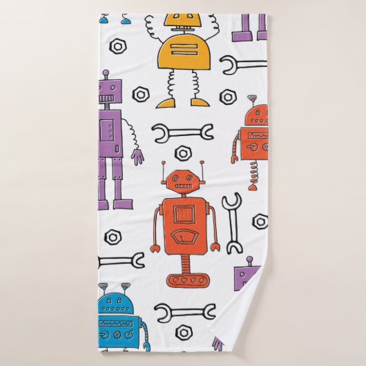 Cute doedle robots. Naadloos patroon. Cartoon Badhanddoek (Badhanddoek)