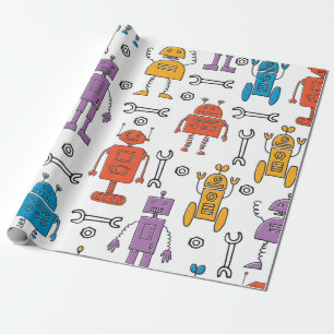 Cute doedle robots. Naadloos patroon. Cartoon Cadeaupapier