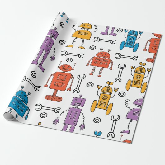 Cute doedle robots. Naadloos patroon. Cartoon Cadeaupapier (Uitgerold)