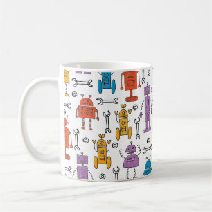 Cute doedle robots. Naadloos patroon. Cartoon Koffiemok