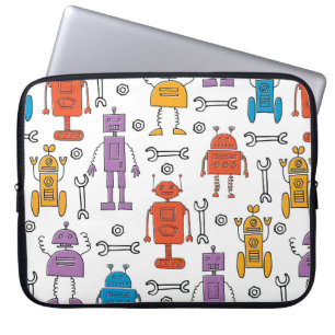 Cute doedle robots. Naadloos patroon. Cartoon Laptop Sleeve