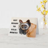 Cute Dog Add Name of Age Fun Happy Birthday Card Kaart (Gele Bloem)