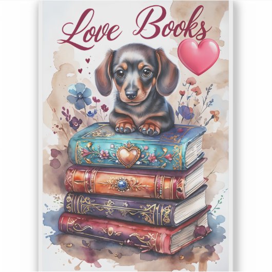 Cute Dog and Books Stickers Dog Stickers (Voorkant)