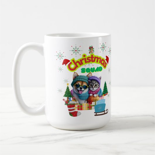 Cute dog and cat Christmas squad design  Coffee Mu Koffiemok (Links)