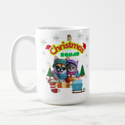 Cute dog and cat Christmas squad design Koffiemok (Links)