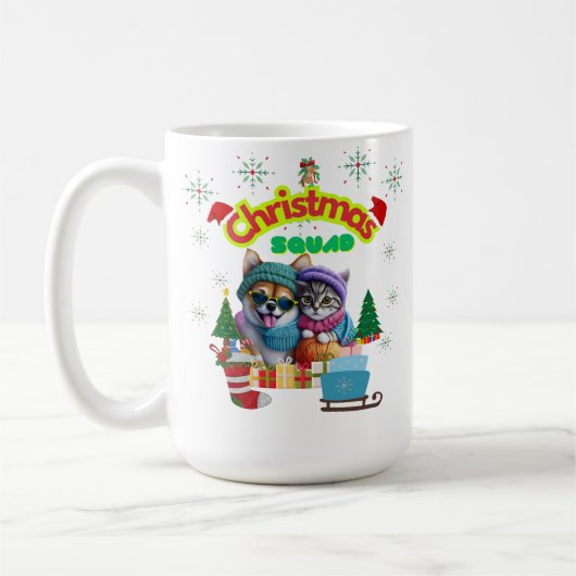 Cute dog and cat Christmas squad design  Koffiemok (Links)