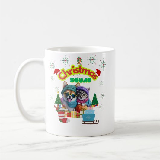Cute dog and cat Christmas squad design  Koffiemok (Links)