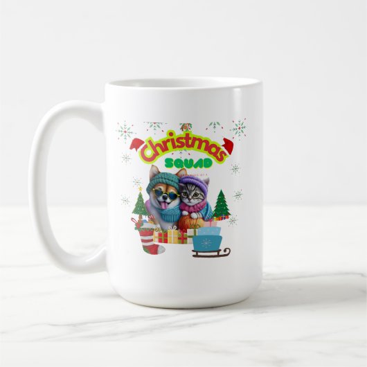 Cute dog and cat Christmas squad design Koffiemok (Links)