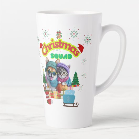 Cute dog and cat Christmas squad design  Latte Mok (Rechts)