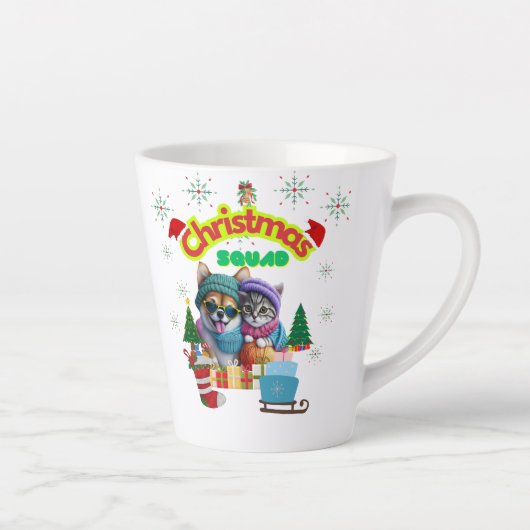 Cute dog and cat Christmas squad design  Latte Mok (Rechts)