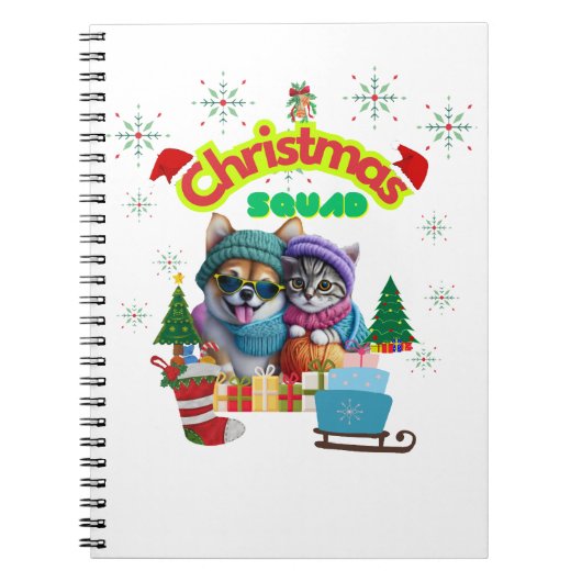 Cute dog and cat Christmas squad design Notitieboek (Voorkant)