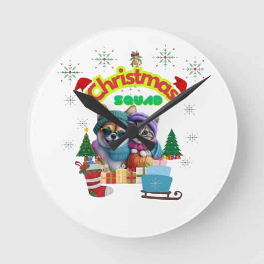 Cute dog and cat Christmas squad design  Ronde Klok (Voorkant)