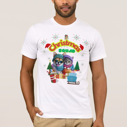 Cute dog and cat Christmas squad design  T-shirt (Voorkant)