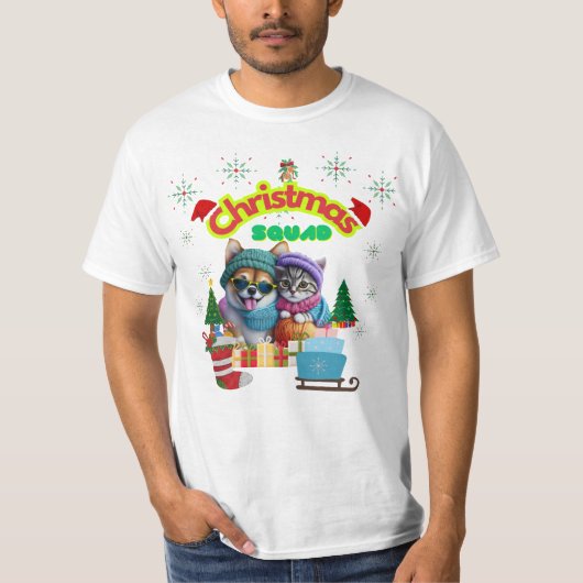 Cute dog and cat Christmas squad design  T-shirt (Voorkant)