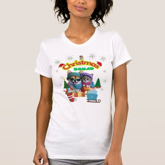 Cute dog and cat Christmas squad design T-shirt (Voorkant)