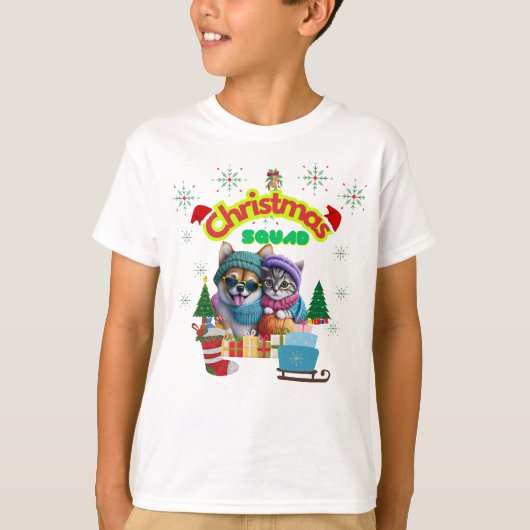 Cute dog and cat Christmas squad design  T-shirt (Voorkant)