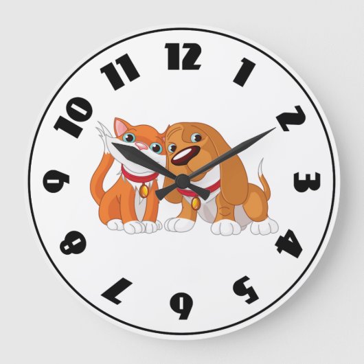 Cute Dog And Cat Clock Grote Klok (Voorkant)