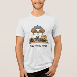 Cute Dog and Cat Knitting Together Graphic Design Tri-Blend Shirt