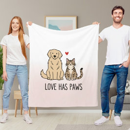 Cute Dog and Cat "Love Has Paws" Personalized Flee Fleece Deken